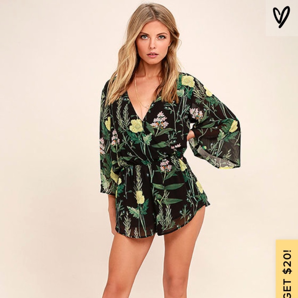 Lulu’s Natural Benefits Black Floral Print Romper